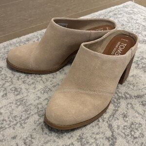 TOMS Beige Suede Block Heel Mules